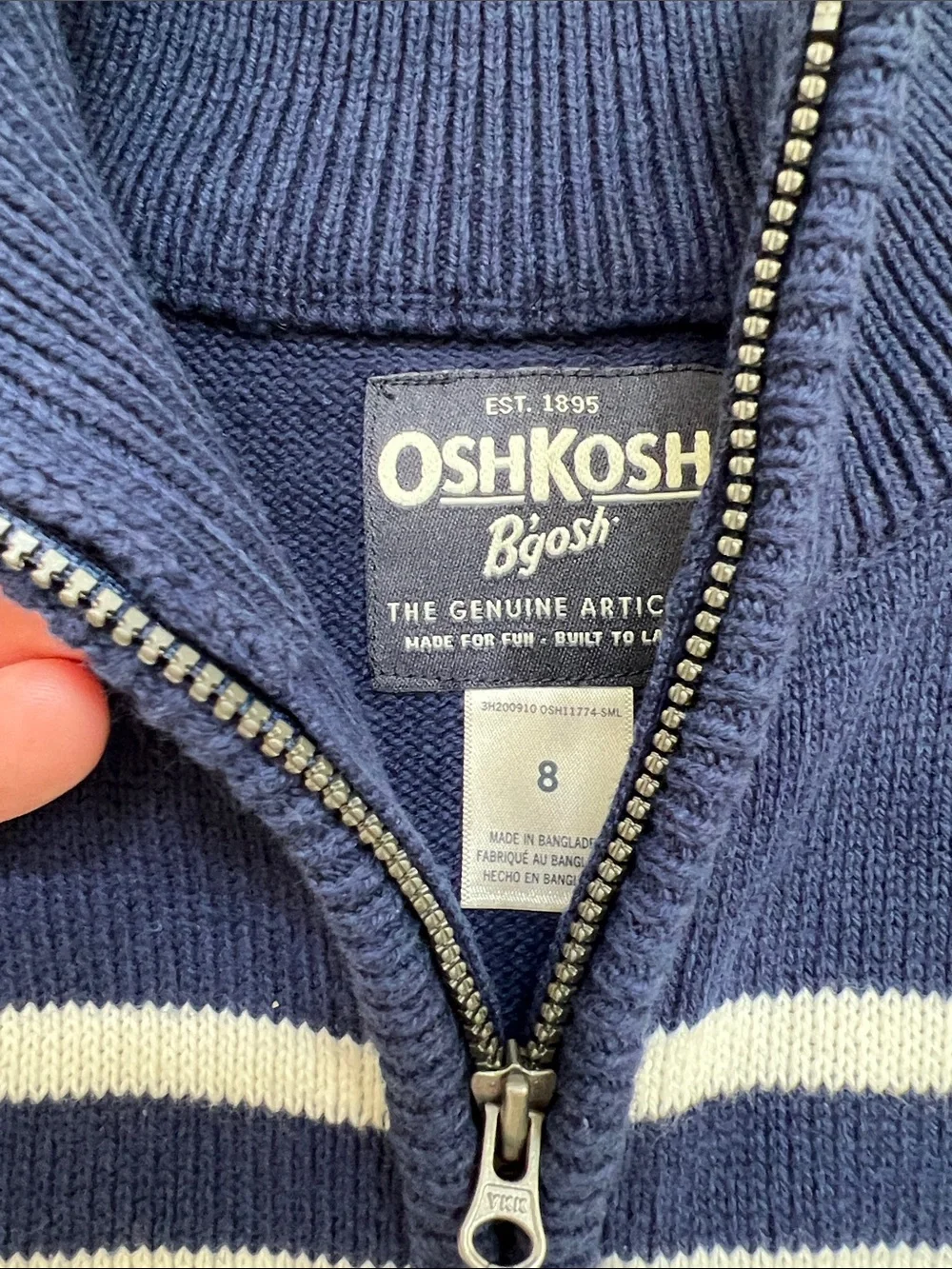 OSHKOSH B'GOSH Quarter-Zip Funnel Neck Pullover Sweater Blue/White Stripe Boys 8